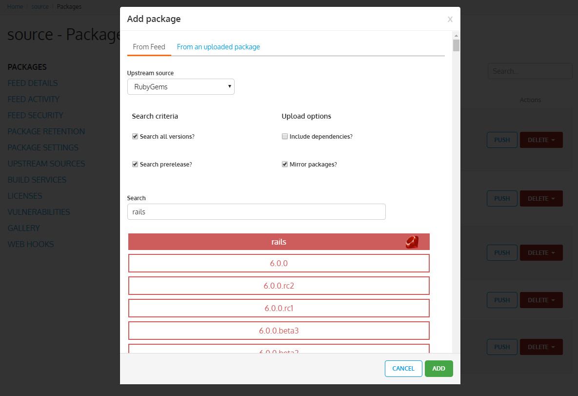 Push private gems or proxy upstream open-source gems to easily share with your team.