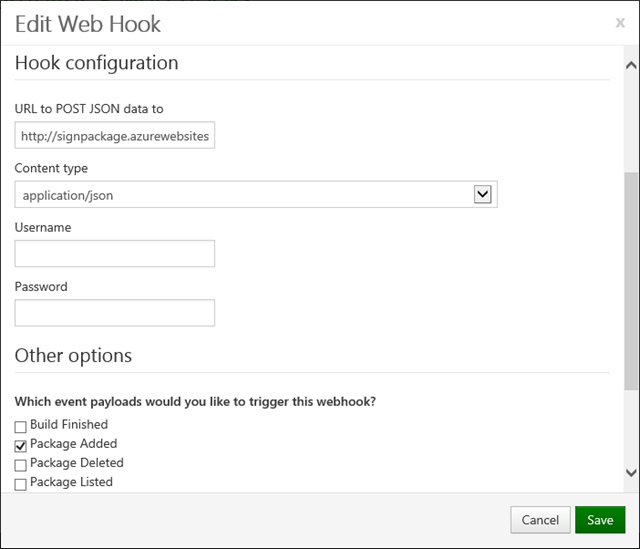 Configure web hook