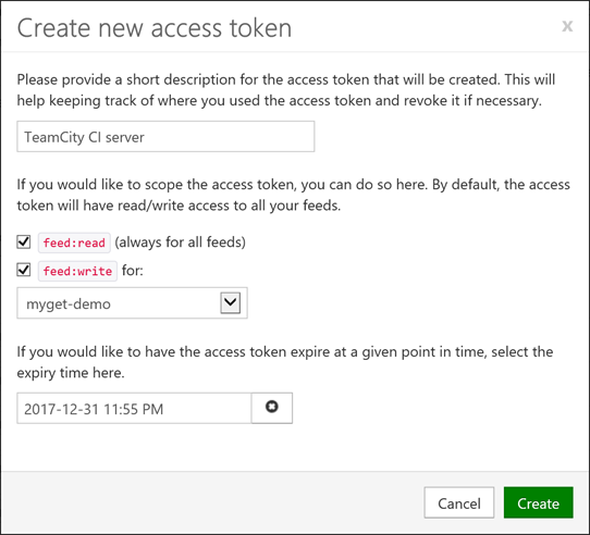 Create new access token scoped to a given feed