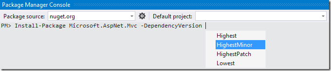 NuGet select dependency version resolution strategy
