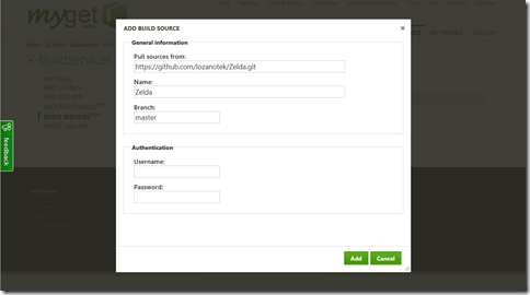 MyGet Add build source
