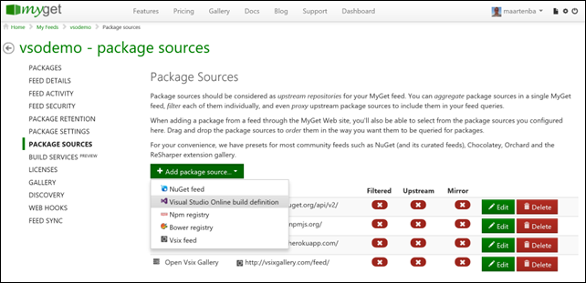 MyGet Visual Studio build artifact