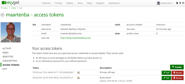 Manage MyGet API keys