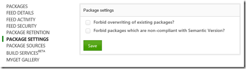 Package settings semantic version