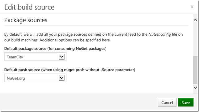 Setting package sources used during a build with NuGet